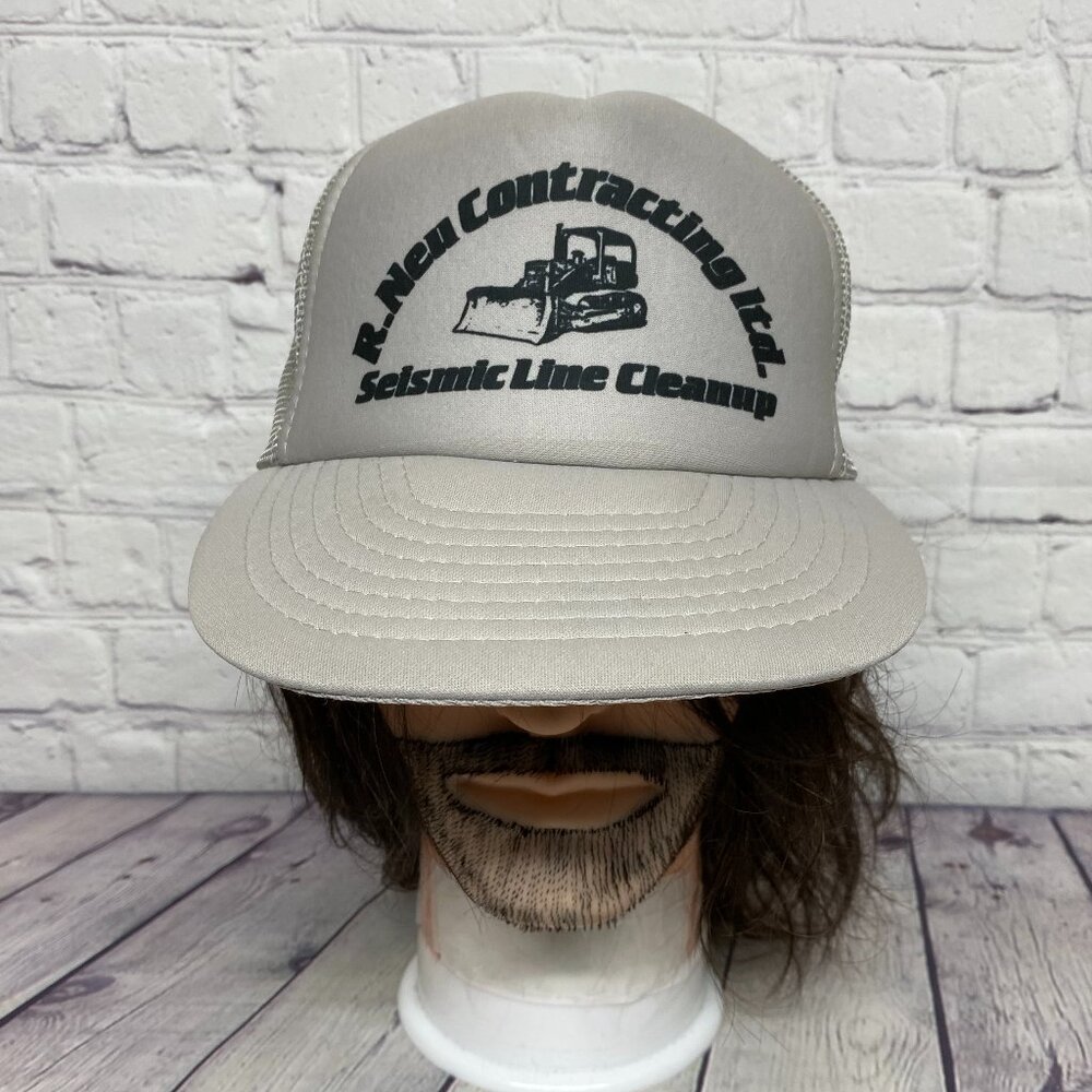 Vintage Trucker Hat Mesh Snapback Gray R.Neu Contracting Siesmic Line Cleanup